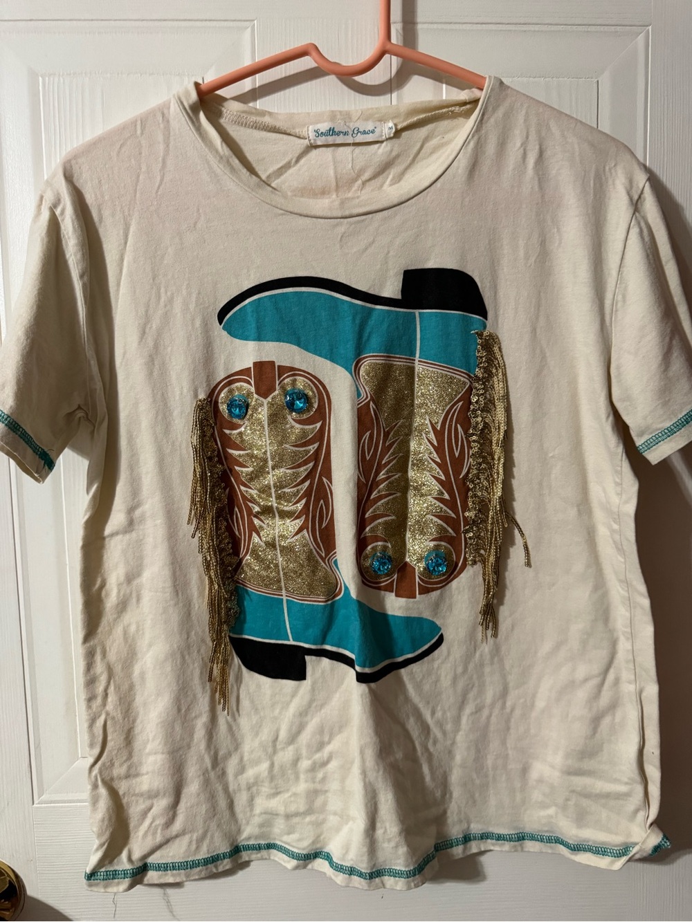 Southern Grace Cream womens Western Boot Graphic Tee